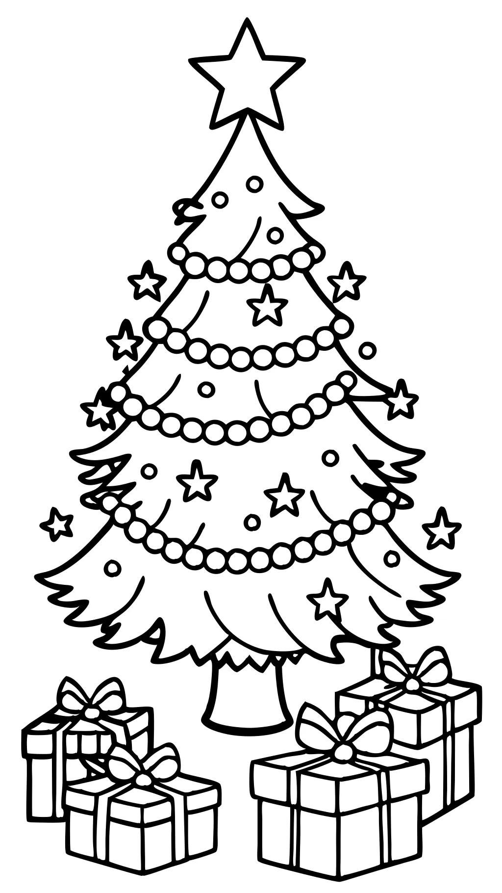 arbre de Noël avec pages à colorier cadeaux